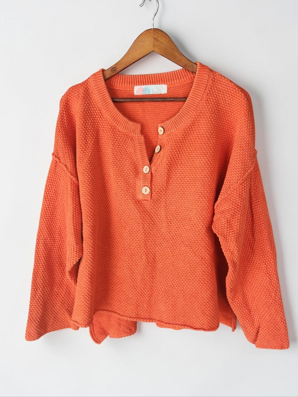 Free People Beach Hailee Waffle Knit Set Womens S Burnt Orange Wide Leg Henley - Picture 4 of 16